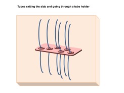 Use a tube holder to organise and label the pipes coming out of the concrete slab